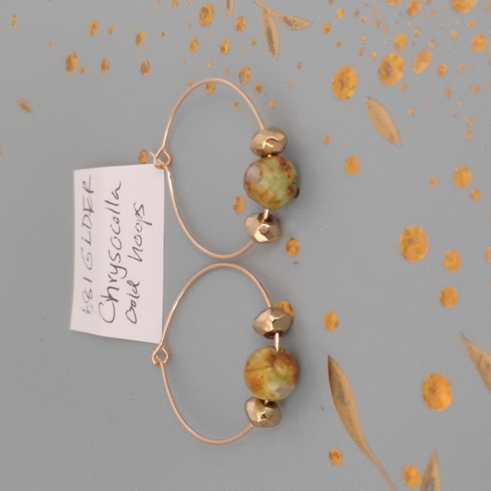 Chrysocolla Gold Hoops Earrings